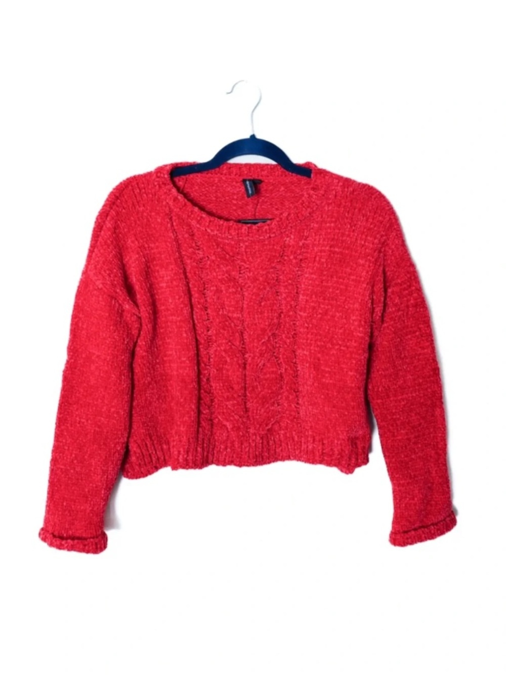 Moon & Madison Burnt Orange Cable Knit Boho Crop Sweater Top
